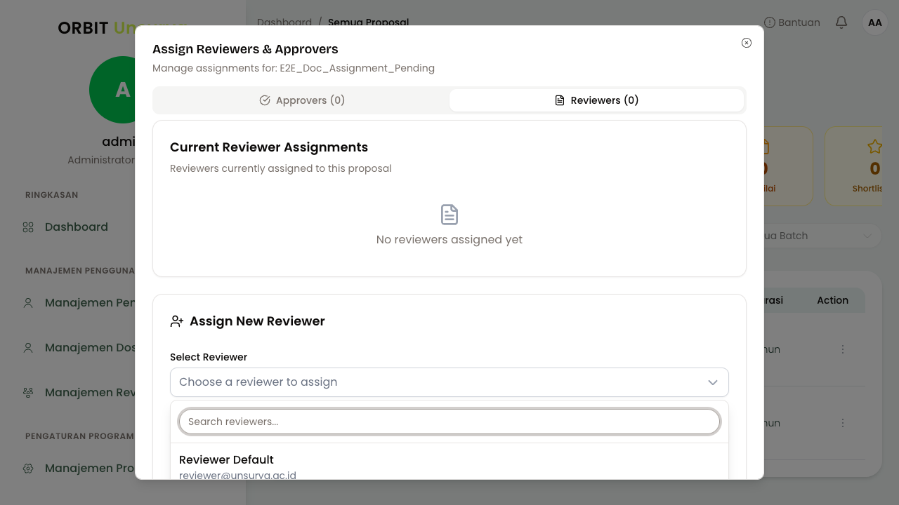 Dropdown Pilih Reviewer