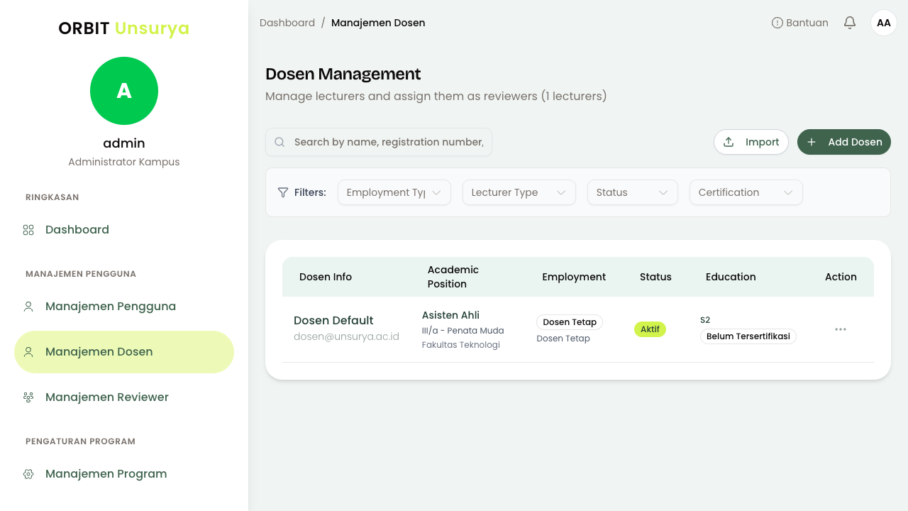 Halaman Dosen Management