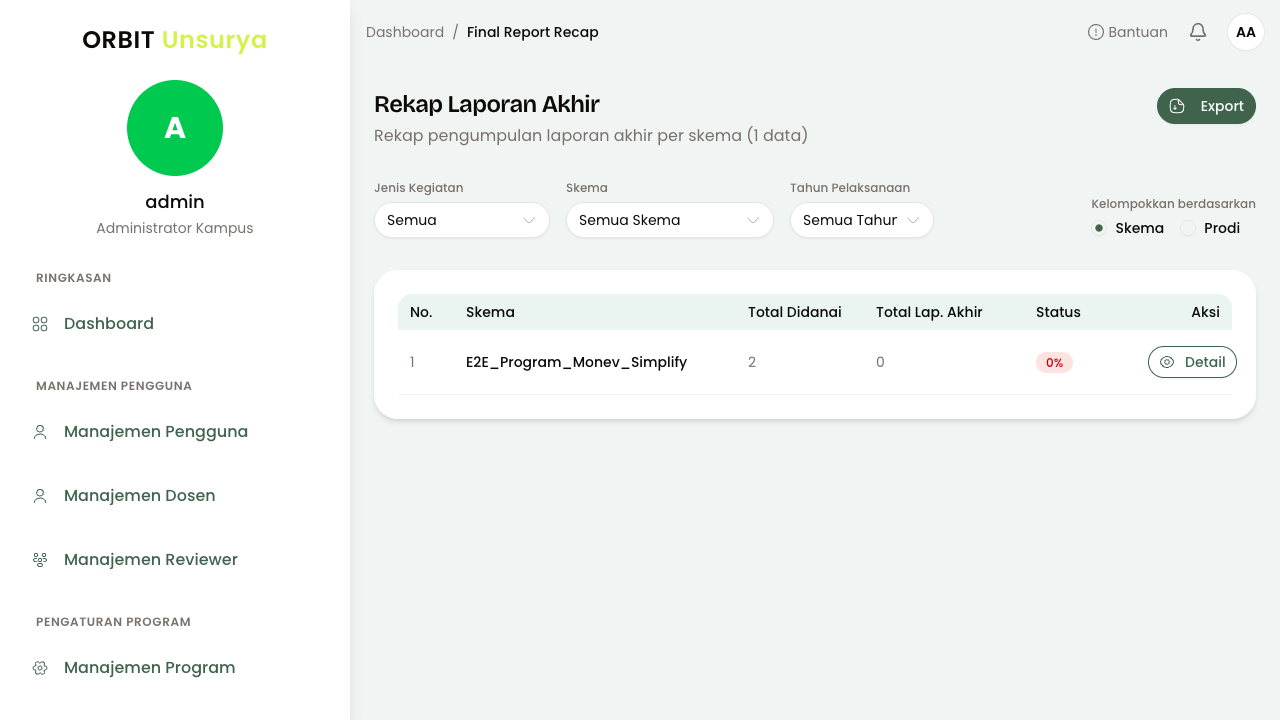Filter Rekap Laporan Akhir