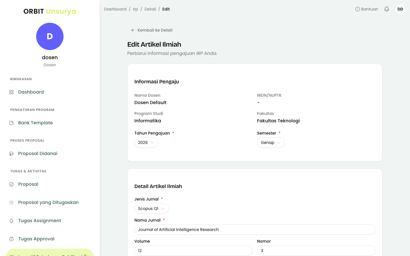Form Edit Pengajuan