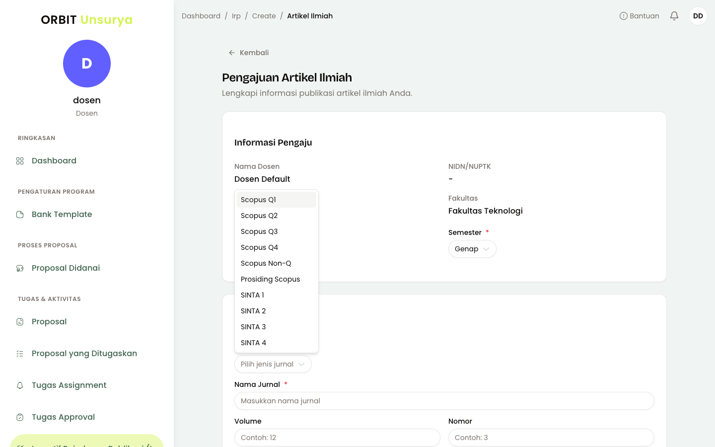 Dropdown Jenis Jurnal