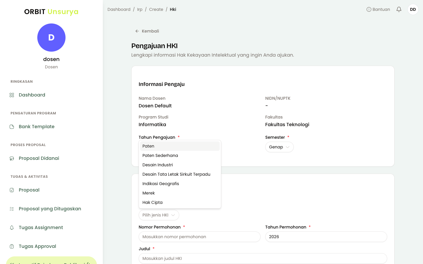 Dropdown Jenis HKI