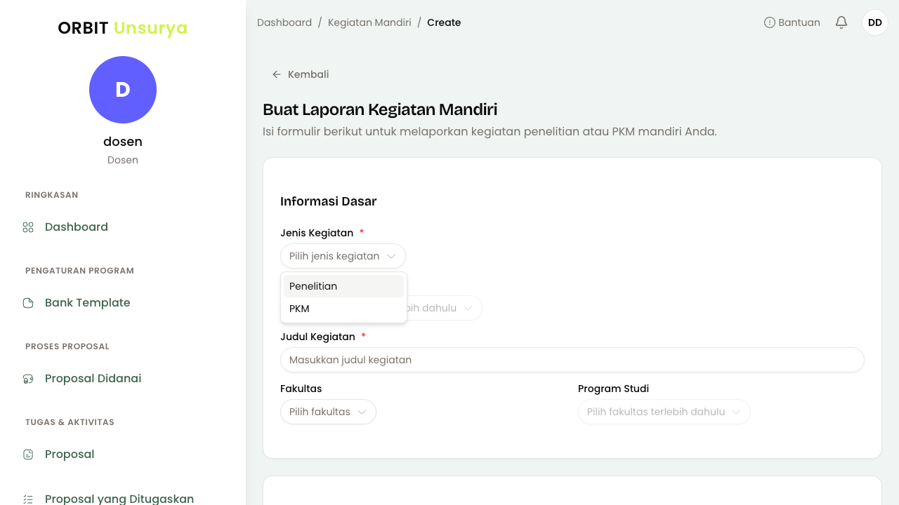 Pilihan Jenis Kegiatan
