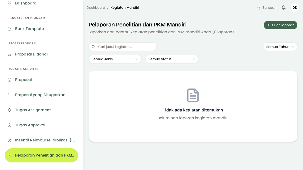 Halaman Kegiatan Mandiri kosong