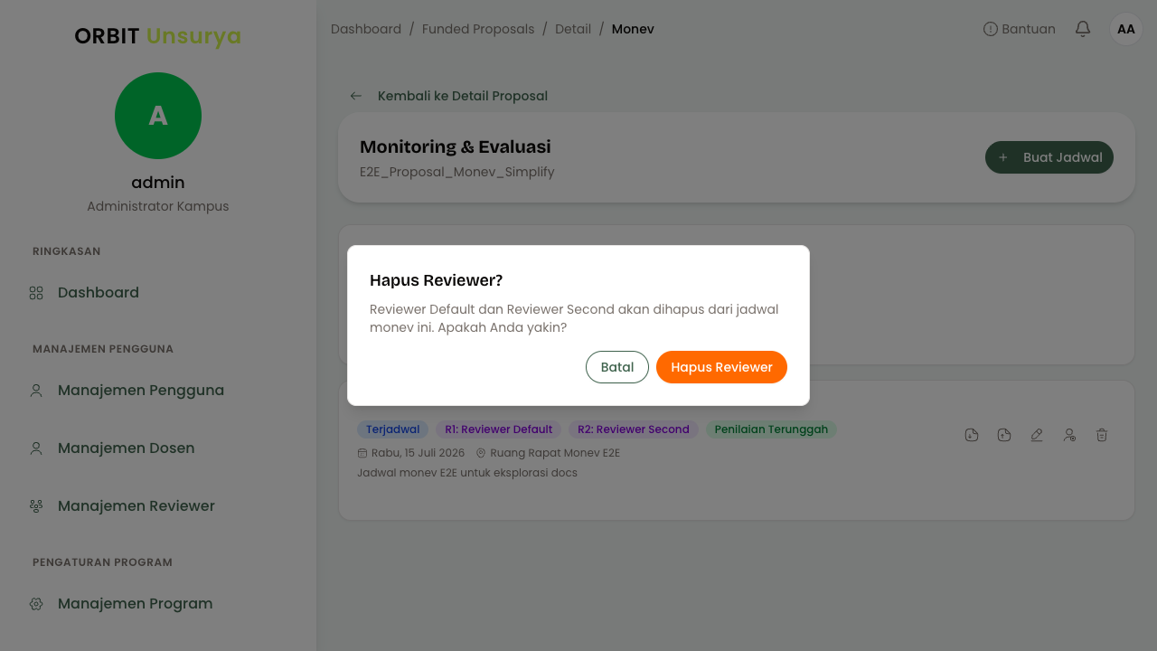 Dialog Konfirmasi Hapus Reviewer