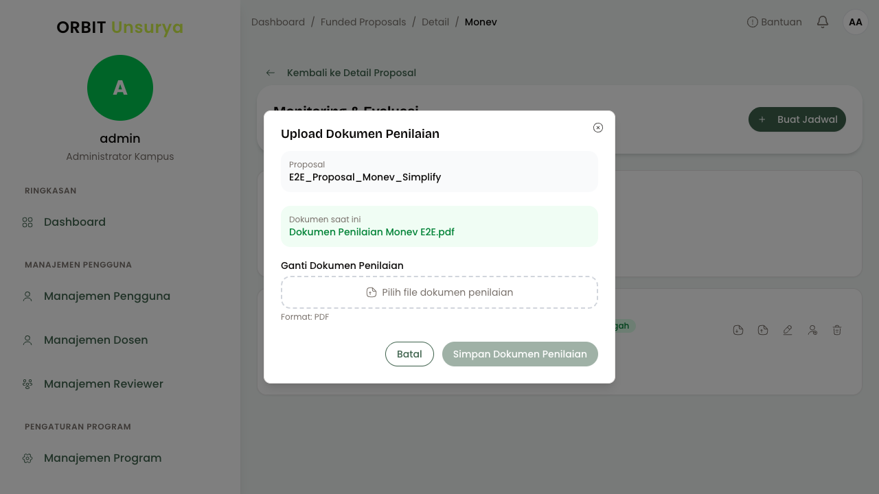 Dialog Upload Dokumen Penilaian