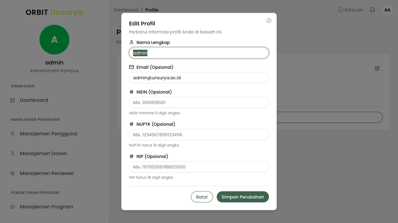 Form Edit Profil