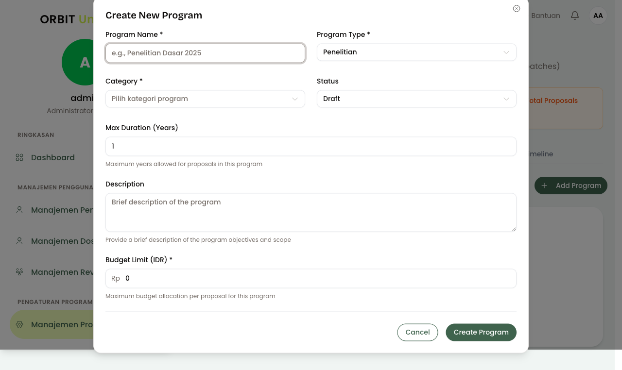 Create Program Form
