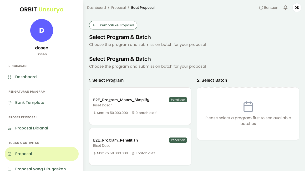 Pilih Program dan Batch
