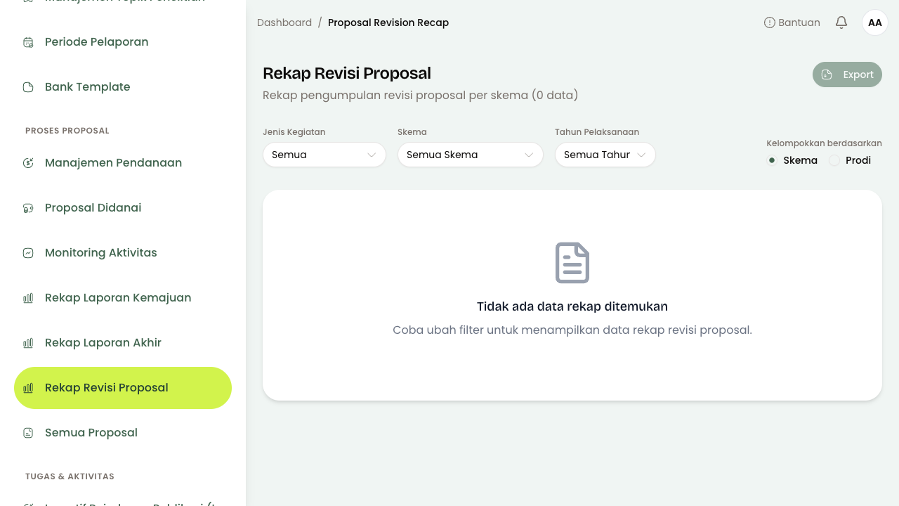 Halaman Rekap Revisi Proposal