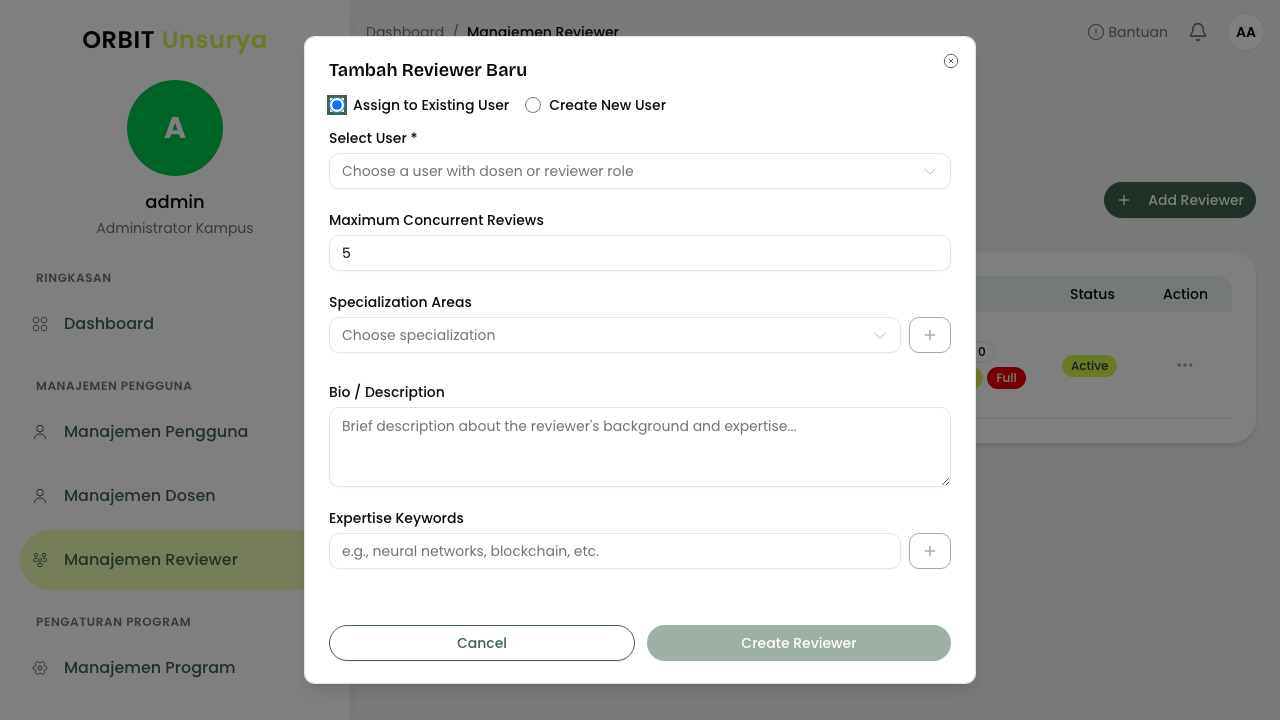 Modal Tambah Reviewer