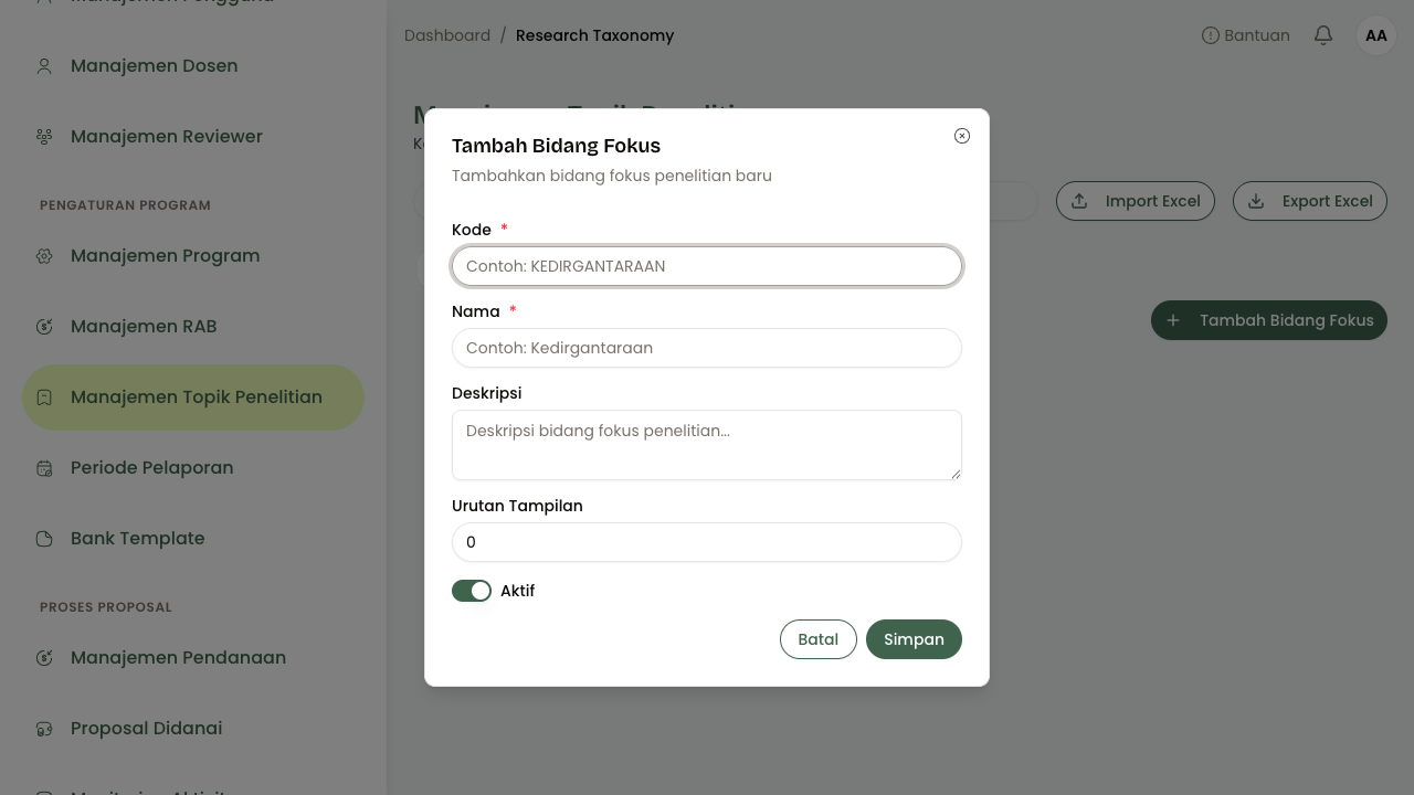 Form Tambah Bidang Fokus