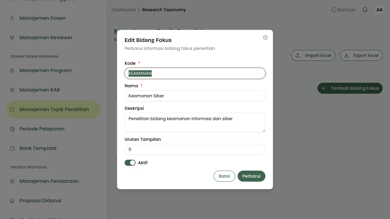 Form Edit Bidang Fokus